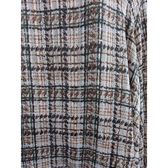 ZAC & RACHEL Blouse Women 2XL Brown Plaid Flowing Long Sleeve Office Lightweight - Picture 3 of 11